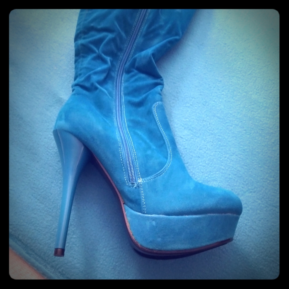 Turquoise knee high boots